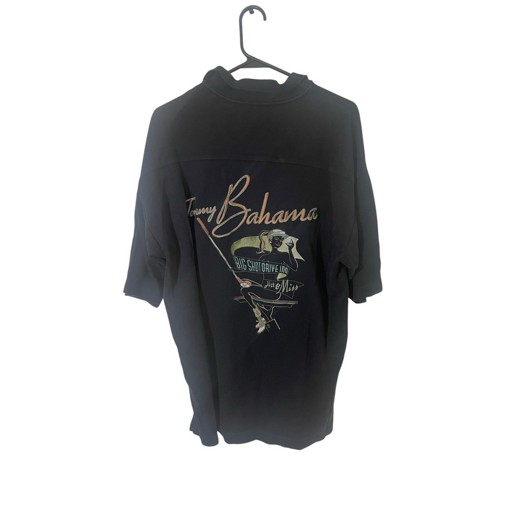 Tommy Bahama Big Shot Drive Inn Golf Black Polo Shirt  Mens L Silk Embroidered